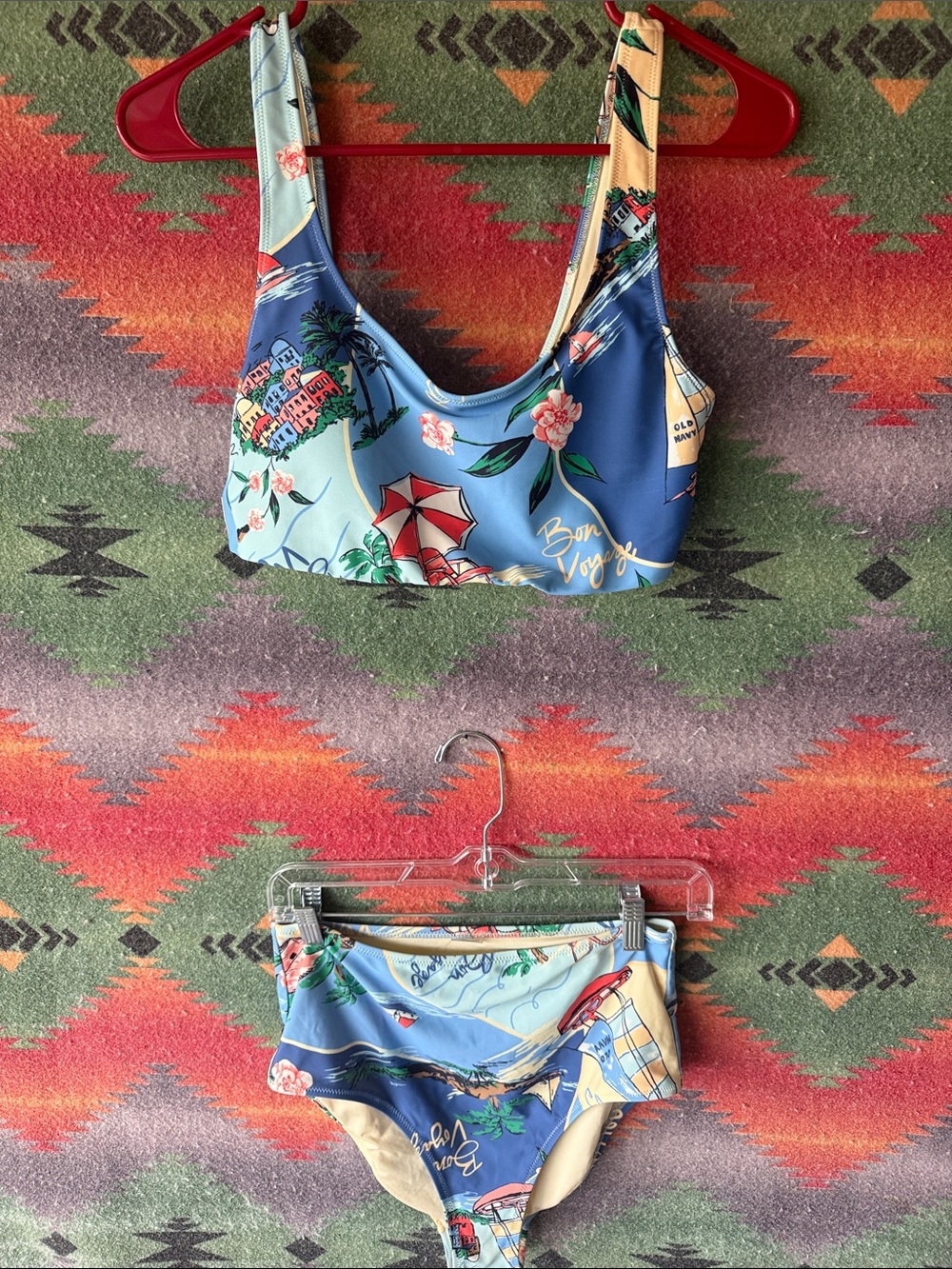 Old Navy Blue and Cream Tropical Bikini Set